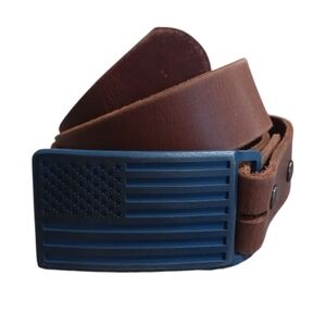 Steel American Flag Buckle & Leather Belt